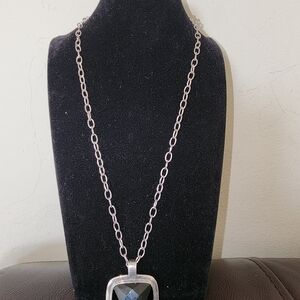 Anthology Sterling Silver 33mm x 33mm Onyx & Mother of Pearl Pendant 27" Chain.